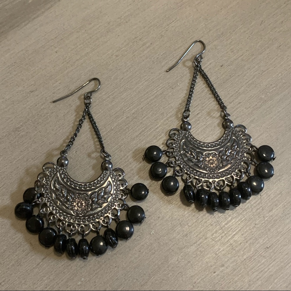 Fan style black earrings, large statements - Picture 2 of 5